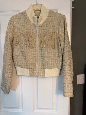 MOTHER Neutral Fringe Zip-Front Women's Jacket size M